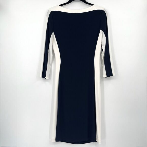 Lauren Ralph Lauren Womens Dress Sz 6 Navy Ivory Colorblock Stretch Knee Length - Picture 4 of 10